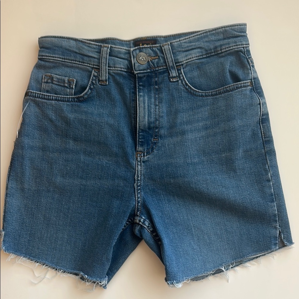 Lee Blue Denim Shorts with Frayed Hem